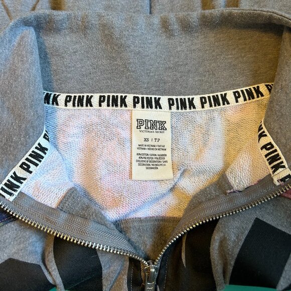 Victoria's Secret PINK Perfect Quarter Zip Pullover Sweatshirt Gray size XS E88 - Picture 6 of 7